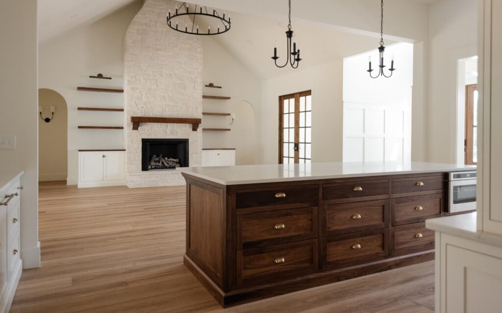 modern farmhouse open concept kitchen and living room 